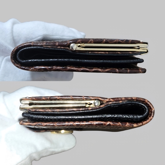 Bally 1980s Black Leather & Croc Embossed Trim Vertical Kelly Bag And Wallet - Picture 10 of 14